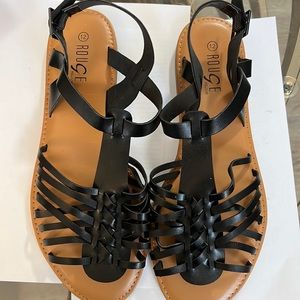 Rouge Black Strappy Flat Sandals Size 12 (New)
